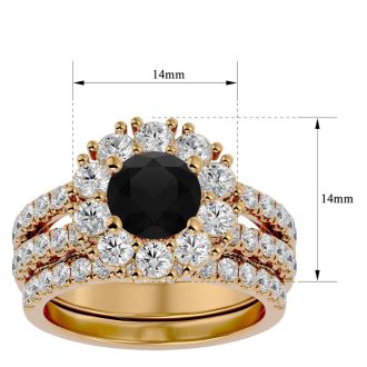 3 1/2 Carat Black Diamond Bridal Set In 14 Karat Yellow Gold