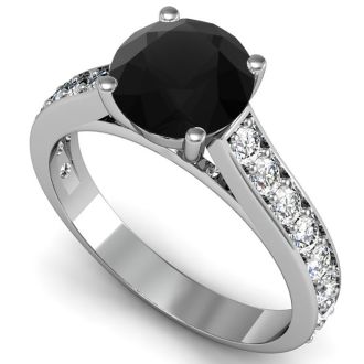 2 Carat Round Shape Black Diamond Engagement Ring In 14 Karat White Gold