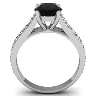 2 Carat Round Shape Black Diamond Engagement Ring In 14 Karat White Gold