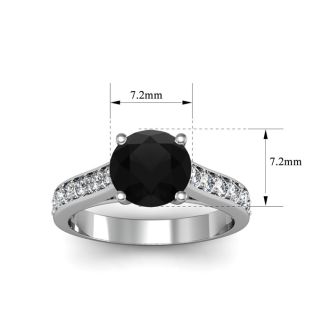 2 Carat Round Shape Black Diamond Engagement Ring In 14 Karat White Gold