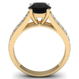 2 Carat Round Shape Black Diamond Engagement Ring In 14 Karat Yellow Gold