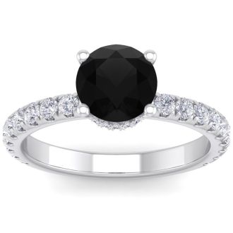 2 Carat Round Shape Hidden Halo Black Diamond Engagement Ring In 14 Karat White Gold