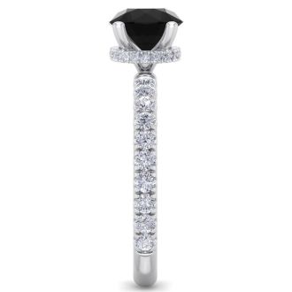 2 Carat Round Shape Hidden Halo Black Diamond Engagement Ring In 14 Karat White Gold