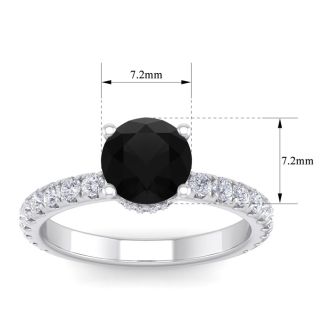 2 Carat Round Shape Hidden Halo Black Diamond Engagement Ring In 14 Karat White Gold