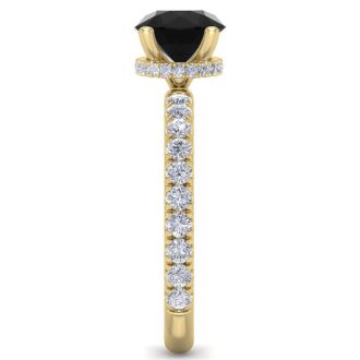 2 Carat Round Shape Hidden Halo Black Diamond Engagement Ring In 14 Karat Yellow Gold
