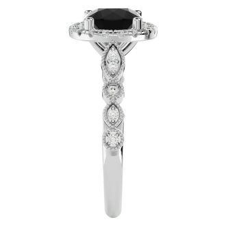 1 3/4 Carat Halo Black Diamond Engagement Ring In 14 Karat White Gold