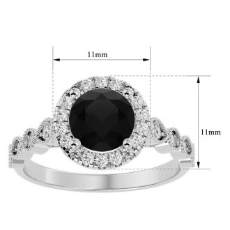 1 3/4 Carat Halo Black Diamond Engagement Ring In 14 Karat White Gold
