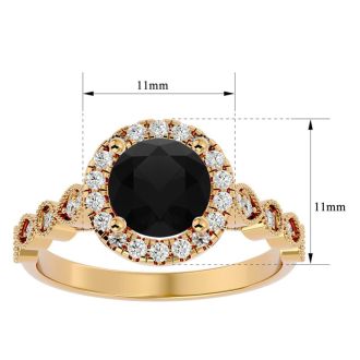 1 3/4 Carat Halo Black Diamond Engagement Ring In 14 Karat Yellow Gold