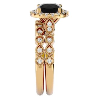 2 Carat Halo Black Diamond Bridal Set In 14 Karat Yellow Gold