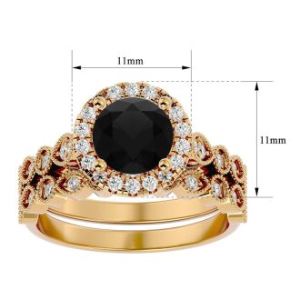 2 Carat Halo Black Diamond Bridal Set In 14 Karat Yellow Gold