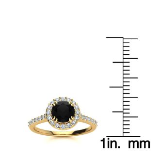1 Carat Round Shape Halo Black Diamond Engagement Ring In 14 Karat Yellow Gold
