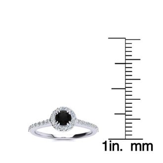 1/2 Carat Round Shape Halo Black Diamond Engagement Ring In 14 Karat White Gold