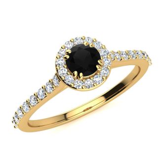 1/2 Carat Round Shape Halo Black Diamond Engagement Ring In 14 Karat Yellow Gold