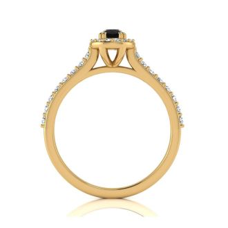 1/2 Carat Round Shape Halo Black Diamond Engagement Ring In 14 Karat Yellow Gold
