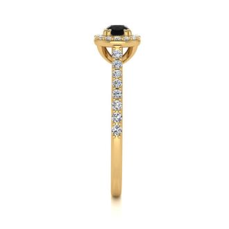 1/2 Carat Round Shape Halo Black Diamond Engagement Ring In 14 Karat Yellow Gold