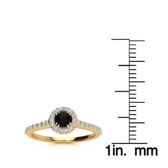 1/2 Carat Round Shape Halo Black Diamond Engagement Ring In 14 Karat Yellow Gold