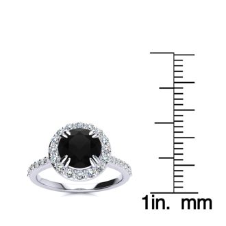 2 Carat Round Shape Halo Black Diamond Engagement Ring In 14 Karat White Gold