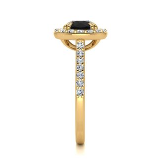 2 Carat Round Shape Halo Black Diamond Engagement Ring In 14 Karat Yellow Gold