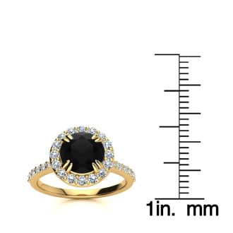 2 Carat Round Shape Halo Black Diamond Engagement Ring In 14 Karat Yellow Gold