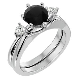 1 1/2 Carat Black Diamond Solitaire Ring With 1/5 Carat Enhancer In 14 Karat White Gold
