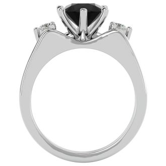 1 1/2 Carat Black Diamond Solitaire Ring With 1/5 Carat Enhancer In 14 Karat White Gold