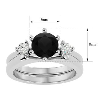 1 1/2 Carat Black Diamond Solitaire Ring With 1/5 Carat Enhancer In 14 Karat White Gold