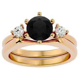 1 1/2 Carat Black Diamond Solitaire Ring With 1/5 Carat Enhancer In 14 Karat Yellow Gold