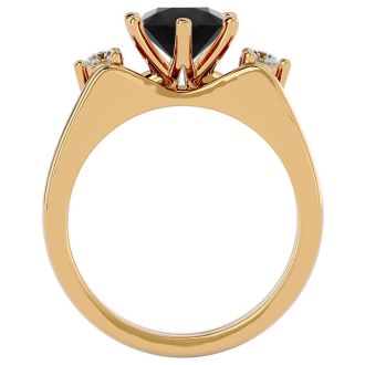 1 1/2 Carat Black Diamond Solitaire Ring With 1/5 Carat Enhancer In 14 Karat Yellow Gold