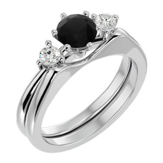 3/4 Carat Black Diamond Solitaire Ring With 1/5 Carat Enhancer In 14 Karat White Gold