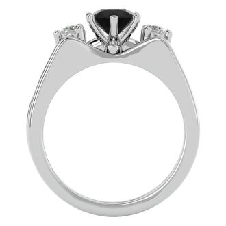 3/4 Carat Black Diamond Solitaire Ring With 1/5 Carat Enhancer In 14 Karat White Gold