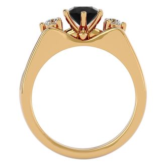 3/4 Carat Black Diamond Solitaire Ring With 1/5 Carat Enhancer In 14 Karat Yellow Gold