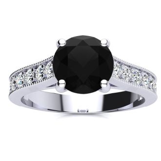2 Carat Round Shape Black Diamond Engagement Ring In 14 Karat White Gold