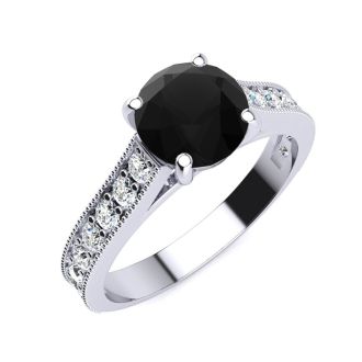 2 Carat Round Shape Black Diamond Engagement Ring In 14 Karat White Gold