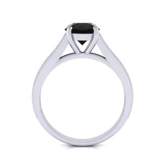 2 Carat Round Shape Black Diamond Engagement Ring In 14 Karat White Gold