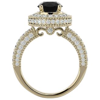 2 3/4 Carat Black Diamond Halo Engagement Ring In 14 Karat White Gold