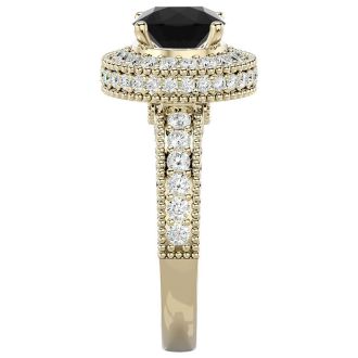 2 3/4 Carat Black Diamond Halo Engagement Ring In 14 Karat White Gold