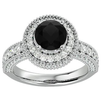 2 3/4 Carat Black Diamond Halo Engagement Ring In 14 Karat Yellow Gold