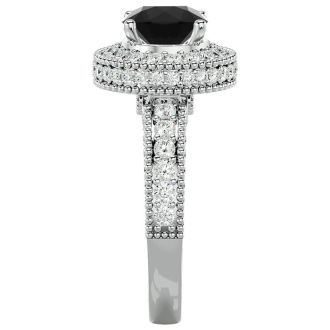 2 3/4 Carat Black Diamond Halo Engagement Ring In 14 Karat Yellow Gold