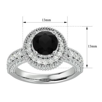2 3/4 Carat Black Diamond Halo Engagement Ring In 14 Karat Yellow Gold