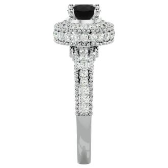 1 3/4 Carat Black Diamond Halo Engagement Ring In 14 Karat White Gold