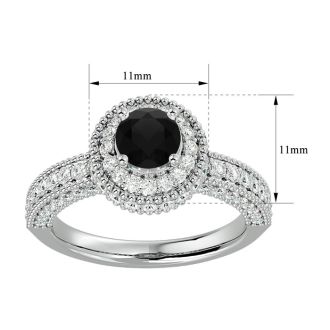 1 3/4 Carat Black Diamond Halo Engagement Ring In 14 Karat White Gold