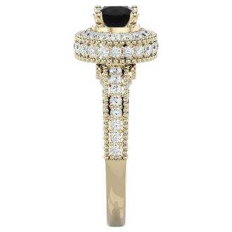 1 3/4 Carat Black Diamond Halo Engagement Ring In 14 Karat Yellow Gold