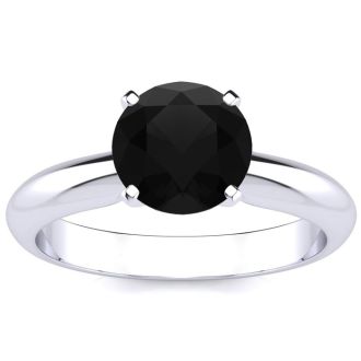 1 1/2 Carat Black Diamond Solitaire Engagement Ring In 14 Karat White Gold
