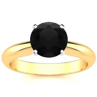 1 1/2 Carat Black Diamond Solitaire Engagement Ring In 14 Karat Yellow Gold