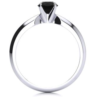 3/4 Carat Black Diamond Solitaire Engagement Ring In 14 Karat White Gold