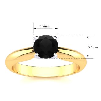 3/4 Carat Black Diamond Solitaire Engagement Ring In 14 Karat Yellow Gold