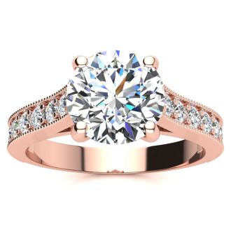 2 Carat Round Diamond Diamond Engagement Ring With 1 1/2 Carat Center Diamond In 14K Rose Gold