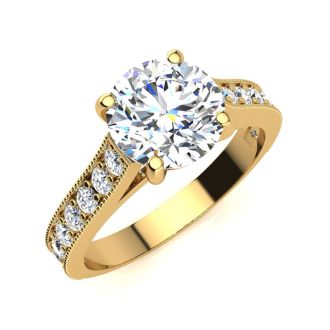 2 1/2 Carat Round Diamond Engagement Ring With 2 Carat Center Diamond In 14K Yellow Gold