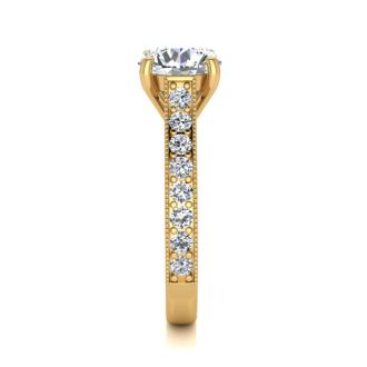 2 1/2 Carat Round Diamond Engagement Ring With 2 Carat Center Diamond In 14K Yellow Gold