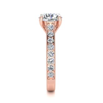 2 1/2 Carat Round Diamond Engagement Ring With 2 Carat Center Diamond In 14K Rose Gold